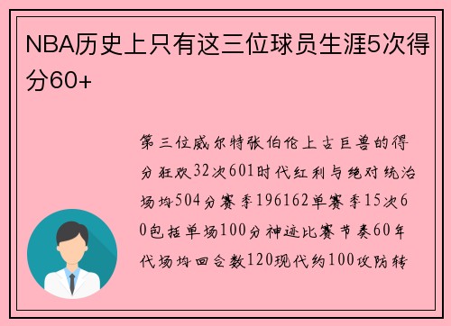 NBA历史上只有这三位球员生涯5次得分60+